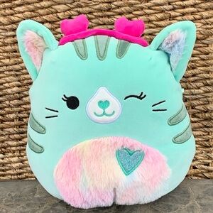 Squishmallows Corinna the Teal Green Tabby Cat 8" Hearts Valentine’s Day 2024